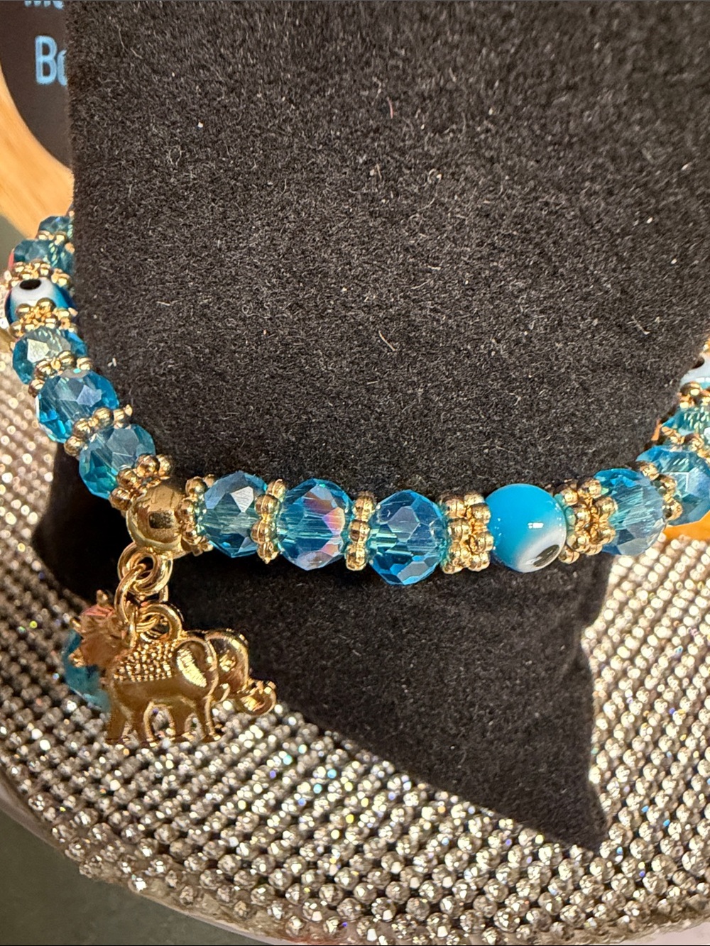 Blue Crystal Elephant Charm Bracelet